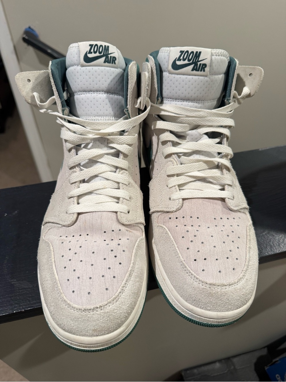 Jordan 1 High-Top Sneakers in Off-White & Teal